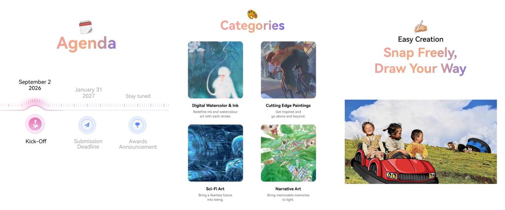 HUAWEI GoPaint 2026 competition agenda submission timeline and artwork categories including Sci-Fi and Narrative Art