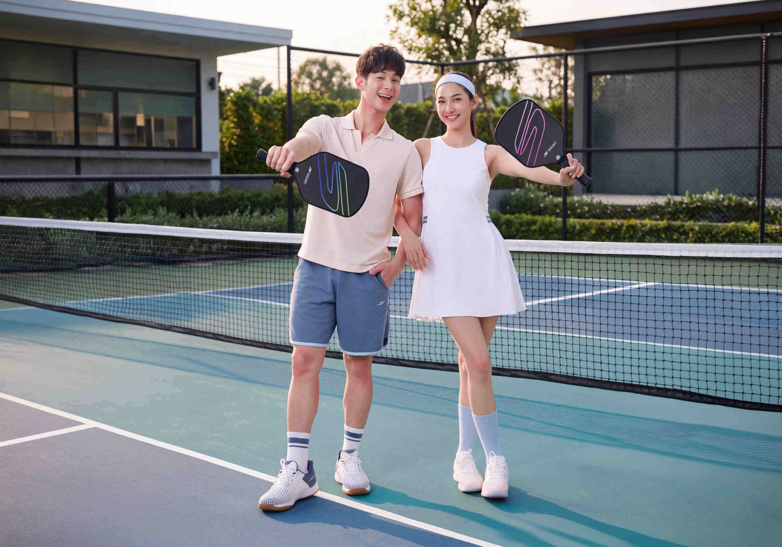 Models showcasing the new Skechers Pickleball Paddles on court during the official launch in Malaysia