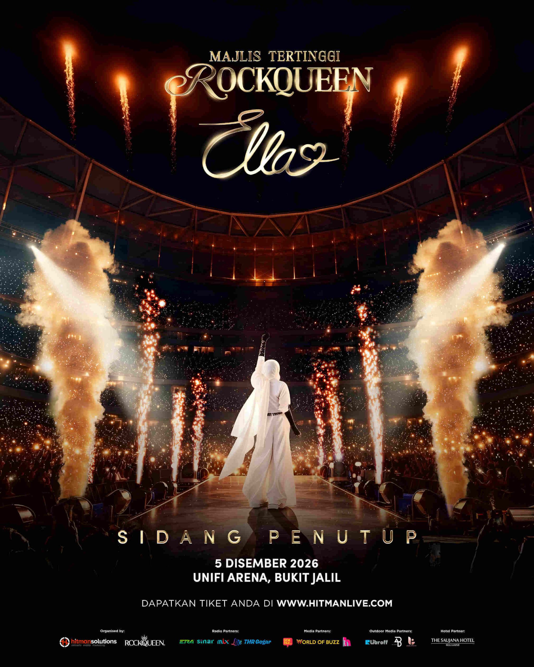 Poster rasmi Konsert Sidang Penutup Ella di Unifi Arena Bukit Jalil pada 5 Disember 2026